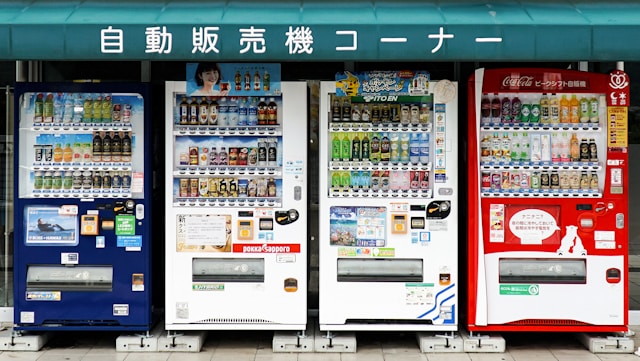 Colorful vending machine glowing at night in Japan