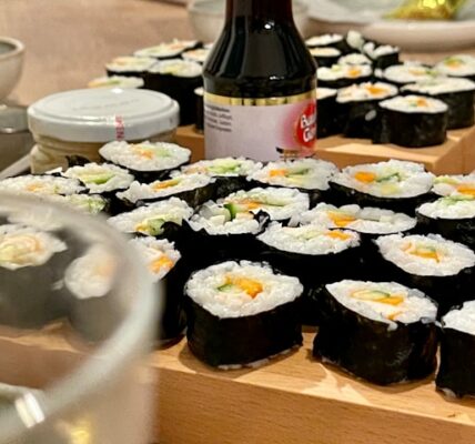 Conveyor belt sushi plates in Osaka restaurant